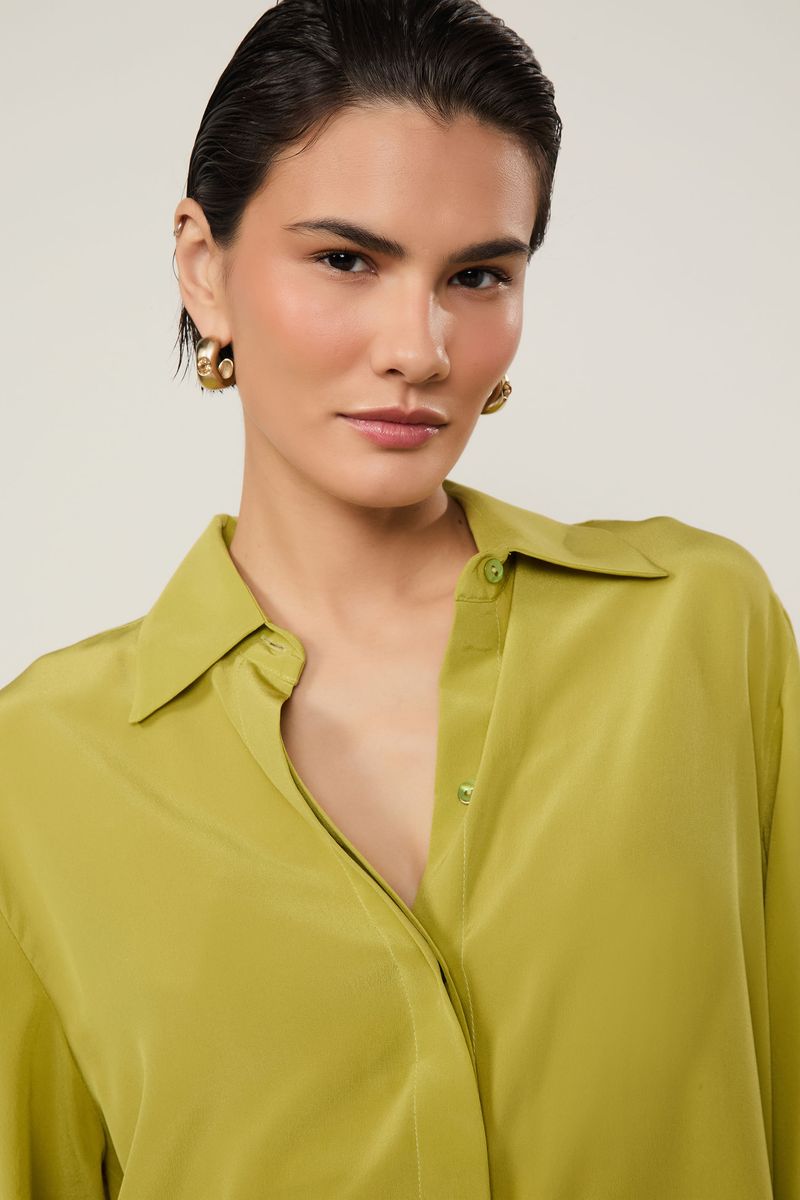 Camisa De Seda Ampla Manga Longa