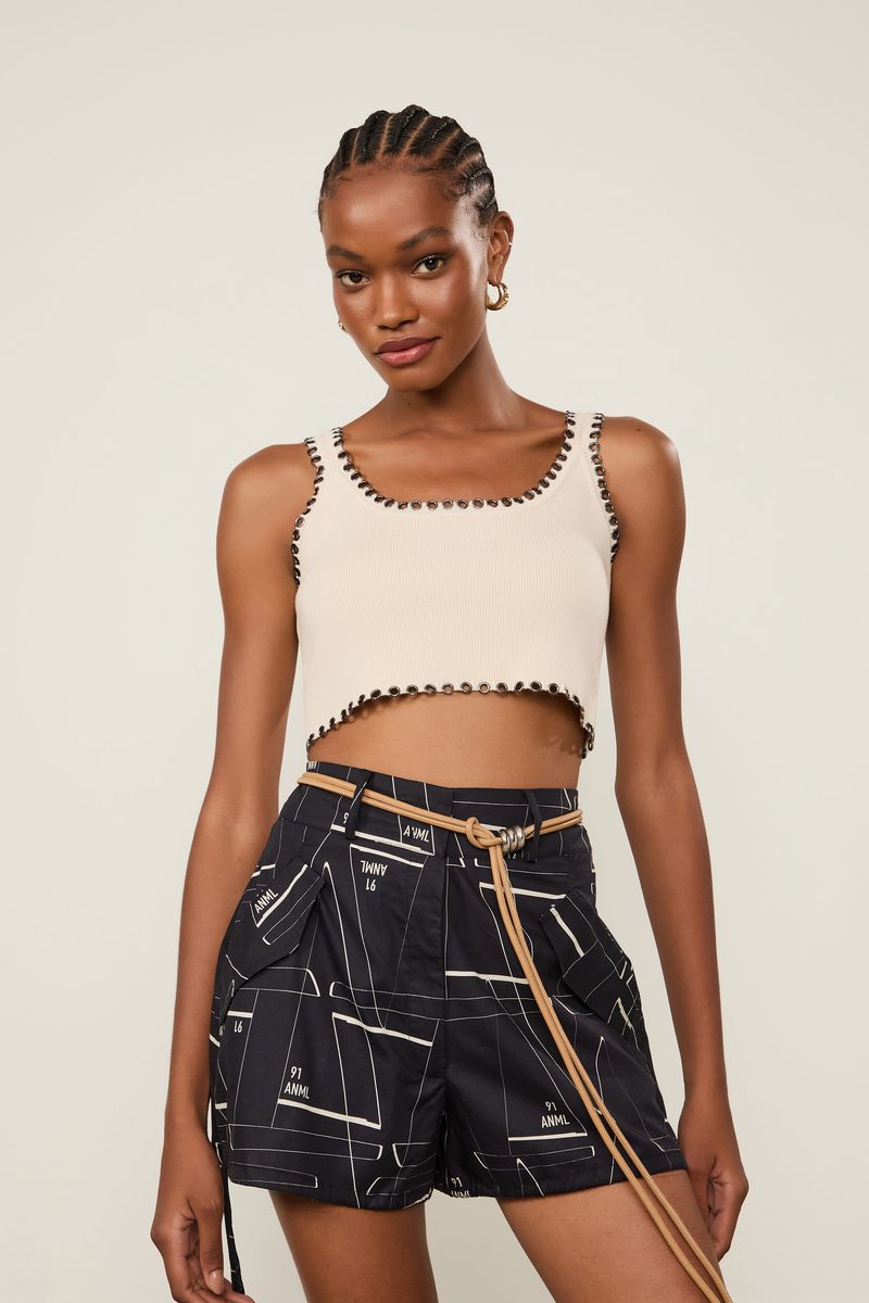 Top Cropped De Tricot Com Ilhós Detalhe Decote