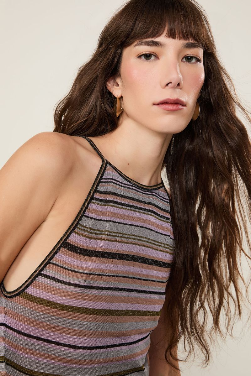 Regata De Tricot Decote Halter Listrado