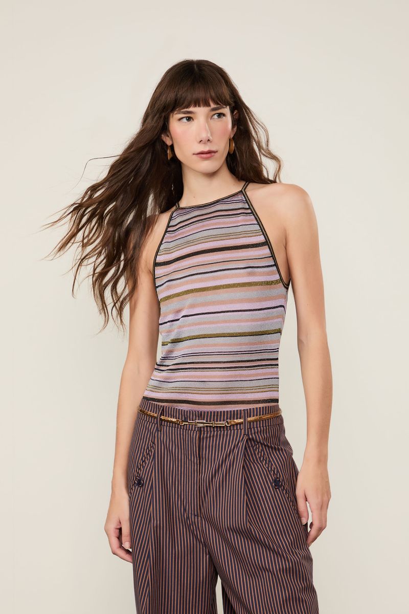 Regata De Tricot Decote Halter Listrado