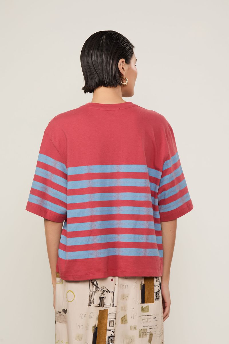T-Shirt De Malha Com Listras Localizadas