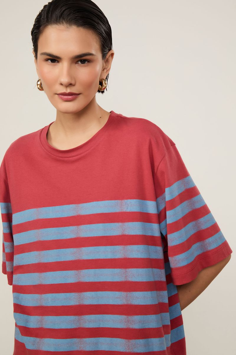 T-Shirt De Malha Com Listras Localizadas