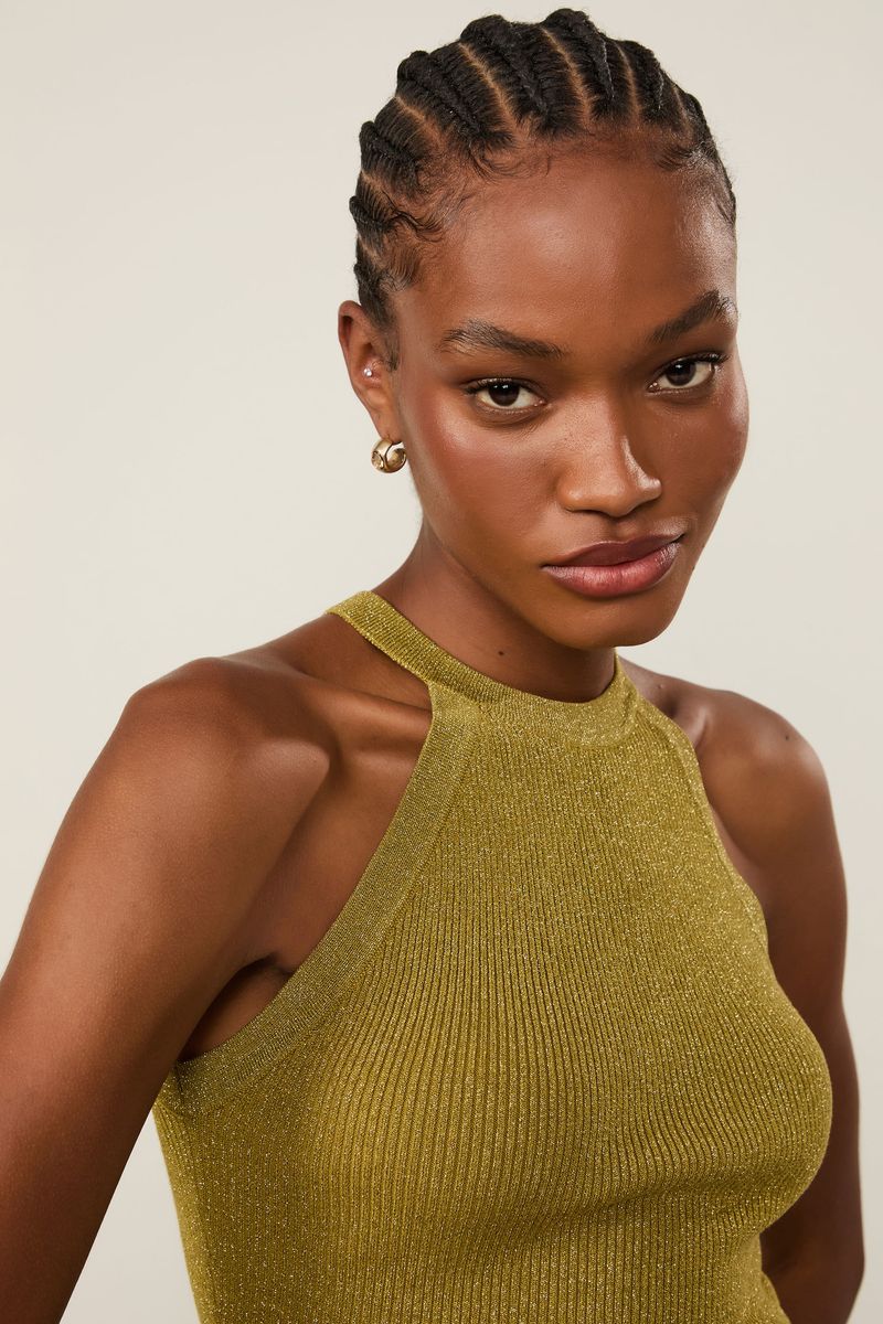 Blusa De Tricot Com Lurex Decote Halter