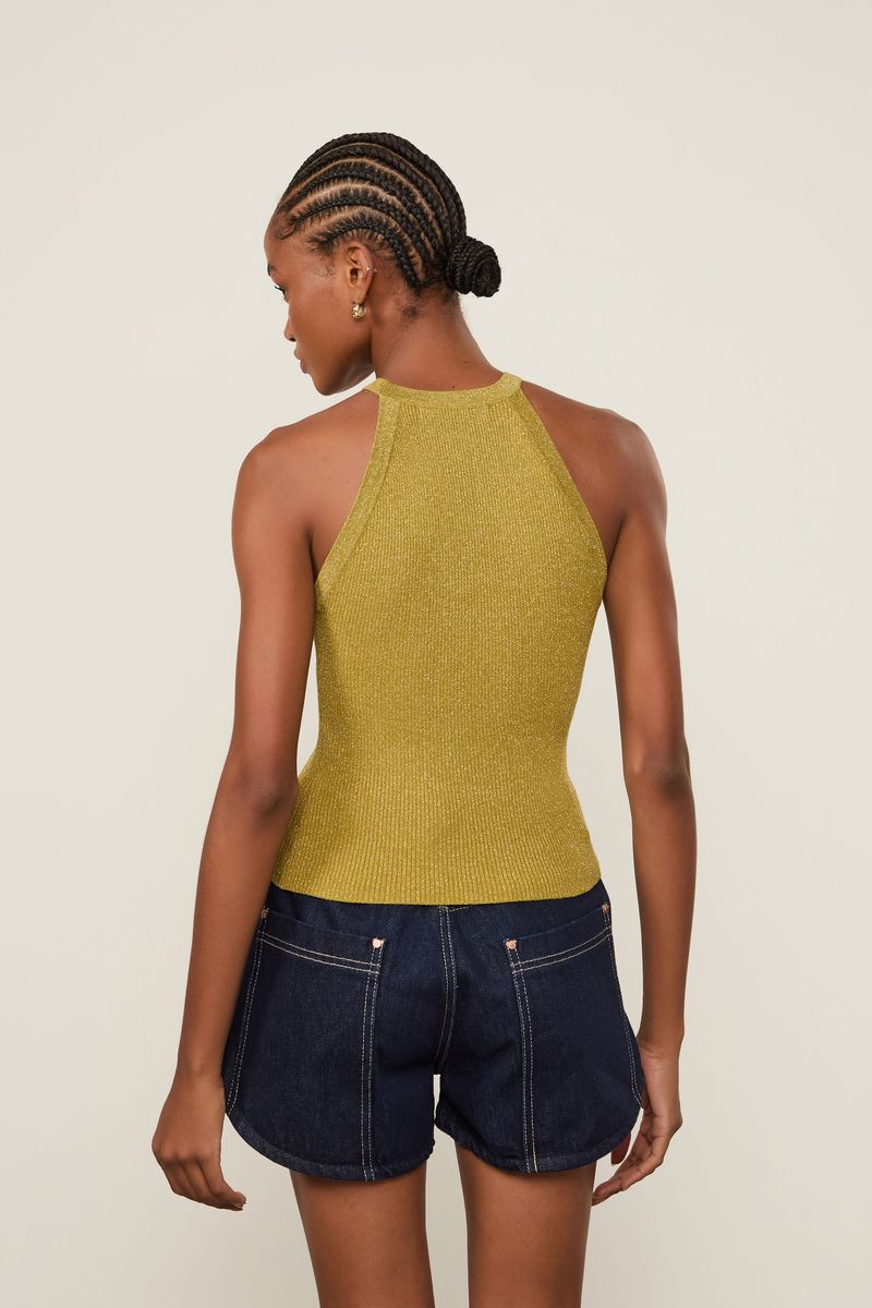 Blusa De Tricot Com Lurex Decote Halter