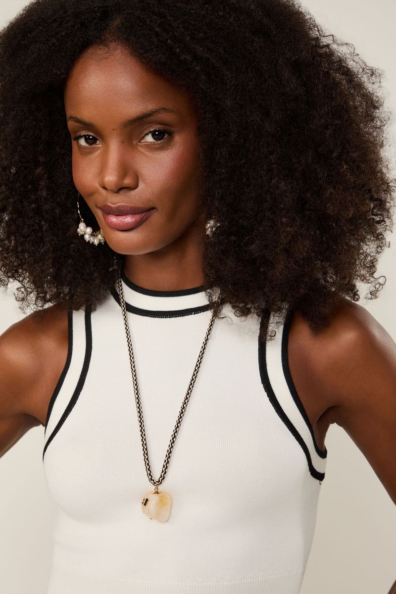 Top De Tricot Cropped Com Listra Contrastante