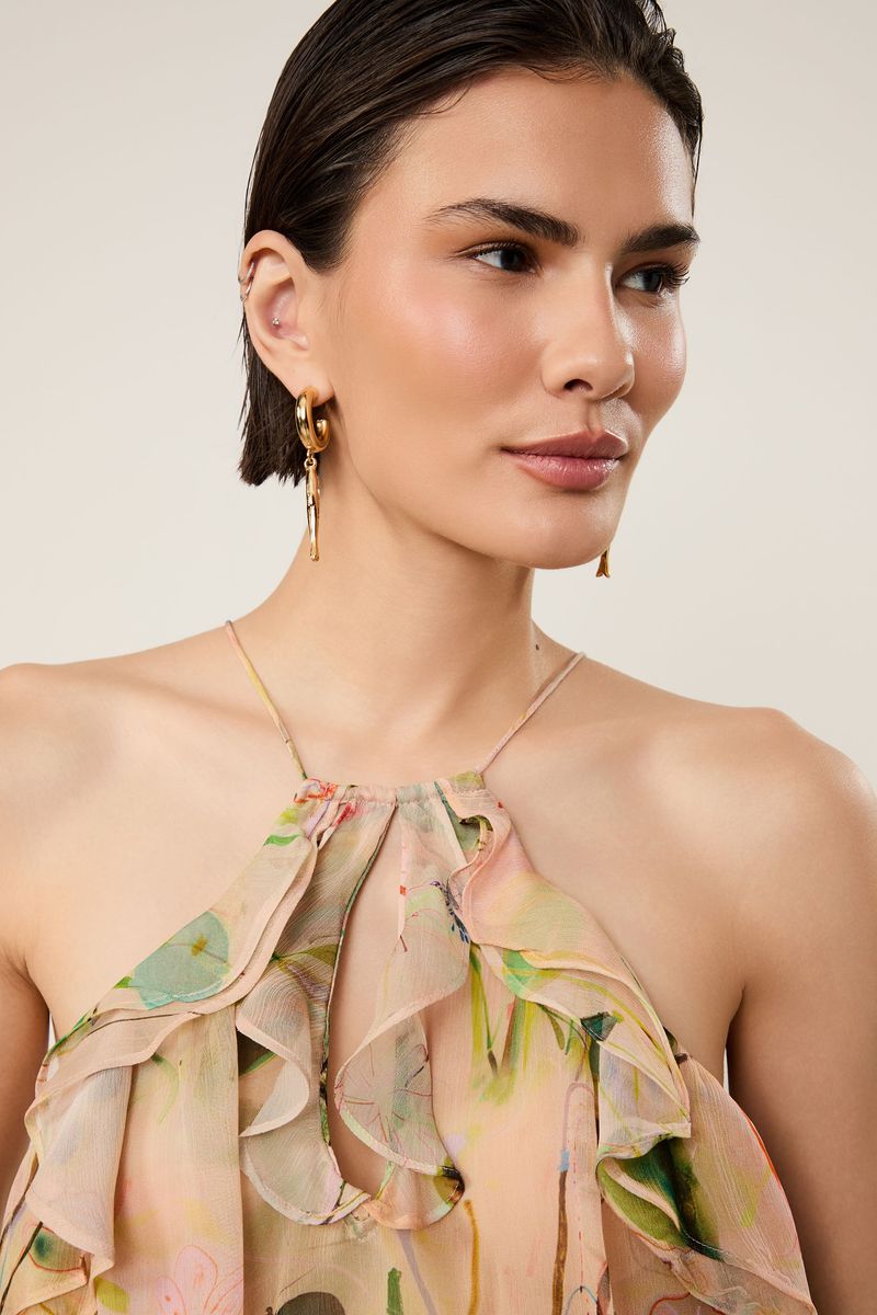 Blusa De Georgette  Estampada Alcinhas