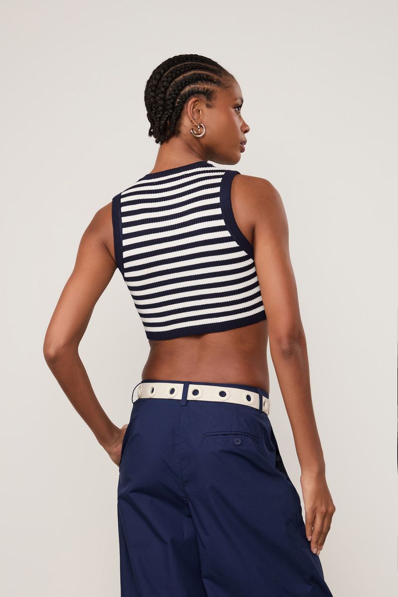 Top Cropped De Tricot Listrado Com Zíper Decote