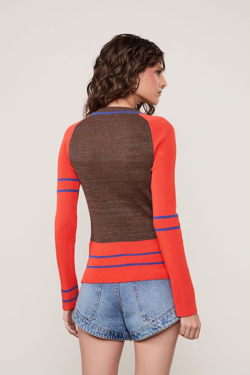Blusa De Tricot Manga Longa Listrado Assimétrico