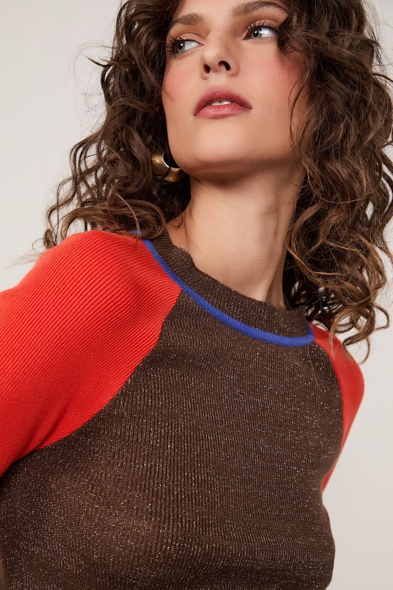 Blusa De Tricot Manga Longa Listrado Assimétrico