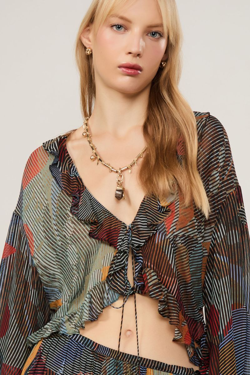 Top De Georgette Leve Manga Ampla Estampado