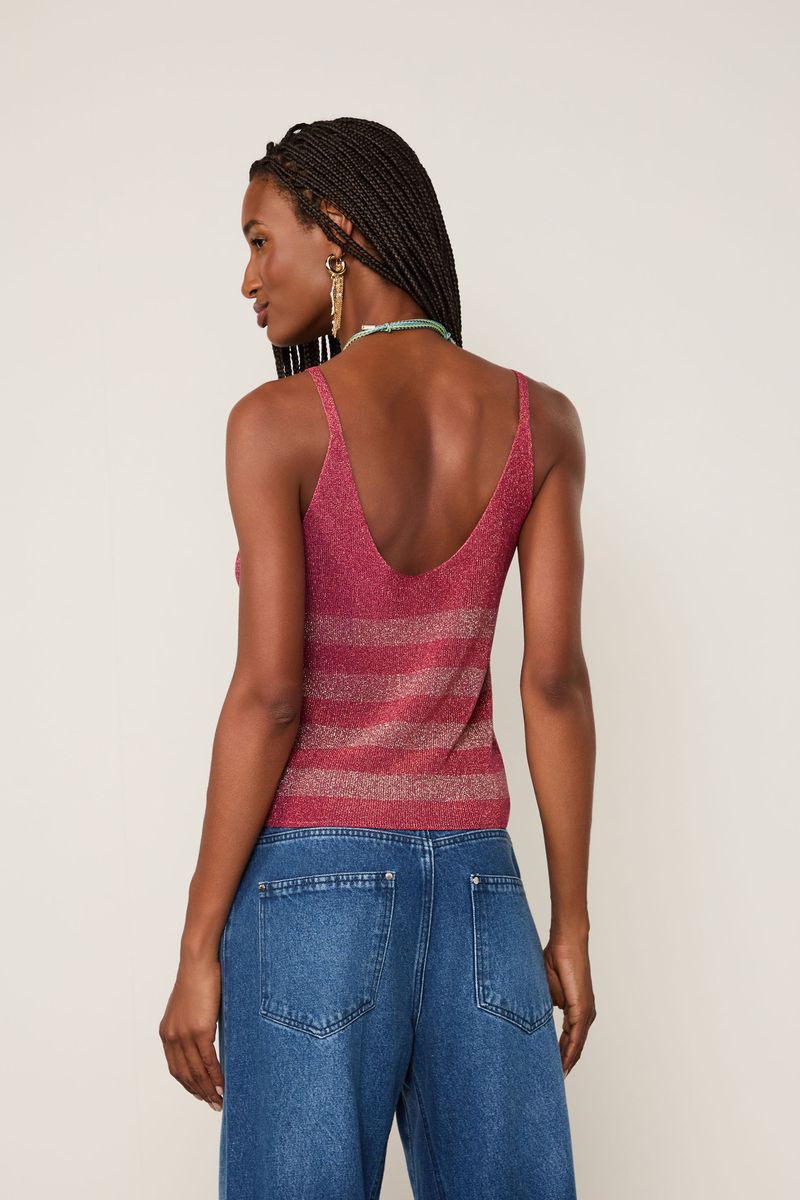 Regata Básica De Tricot Com Lurex Listra Bicolor