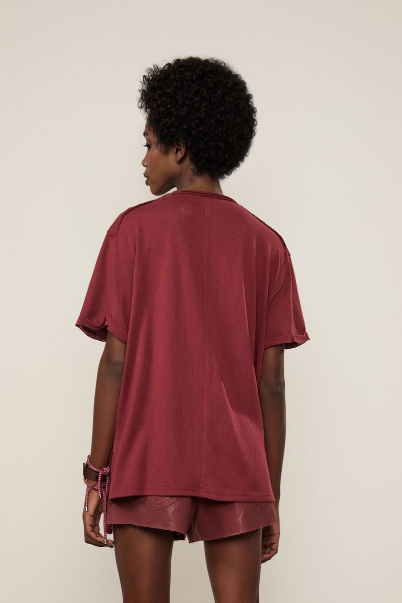 Camiseta De Malha Com Bolso Lisa