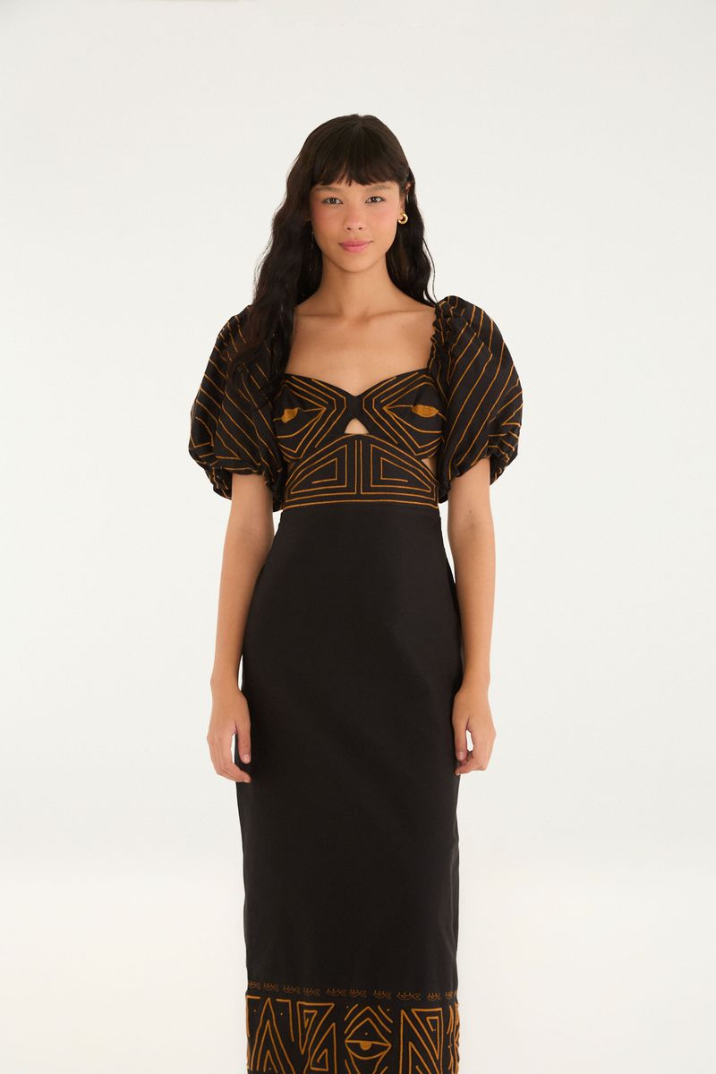 Vestido Midi Estampado Tipográfico Amazônia