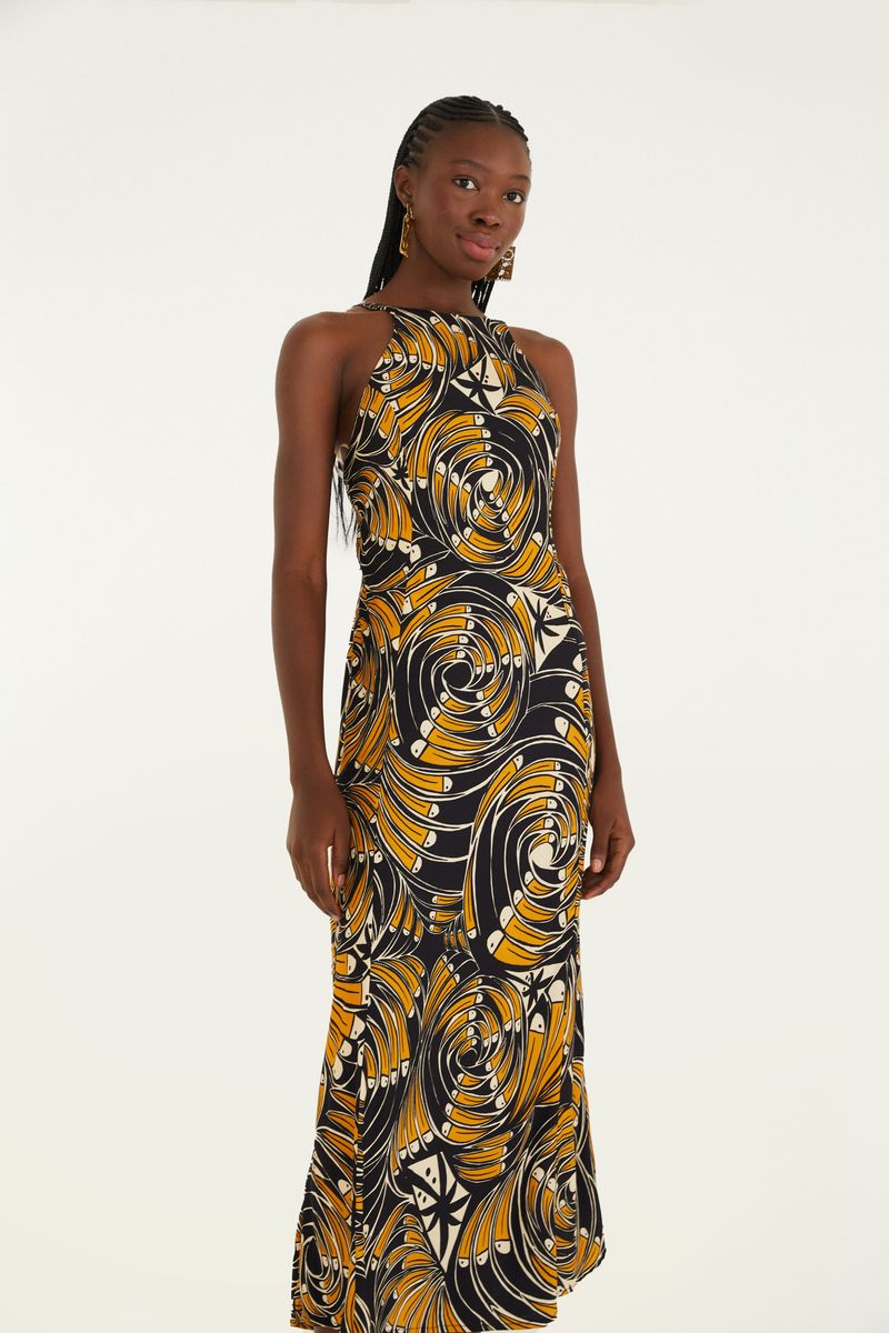 Vestido Cropped Frente Única Estampado Leque De Tucanos