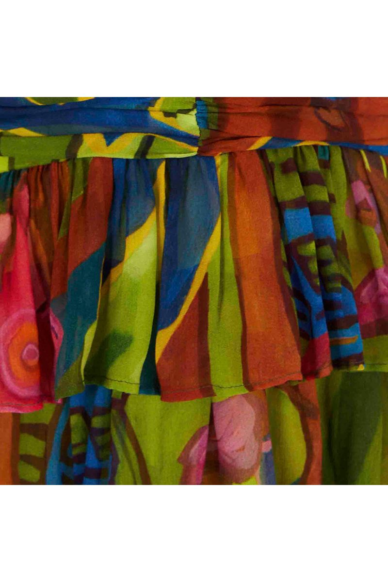Vestido Midi Babados Estampado Tropical Sound