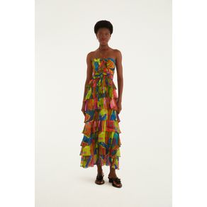 Vestido Midi Babados Estampado Tropical Sound