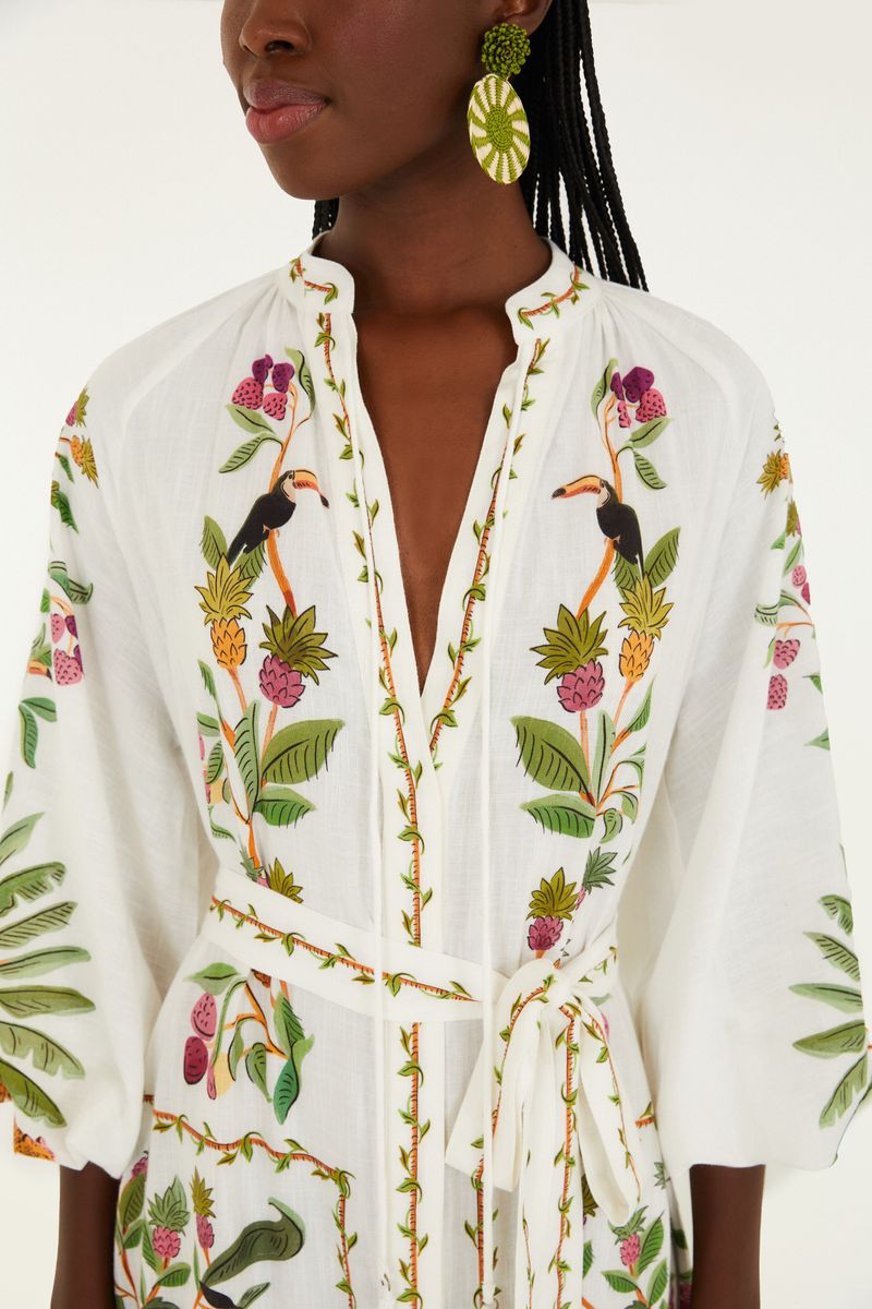 Vestido Manga Longa Estampado Floresta Doce