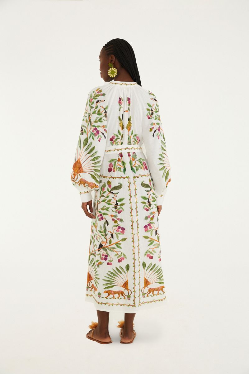 Vestido Manga Longa Estampado Floresta Doce