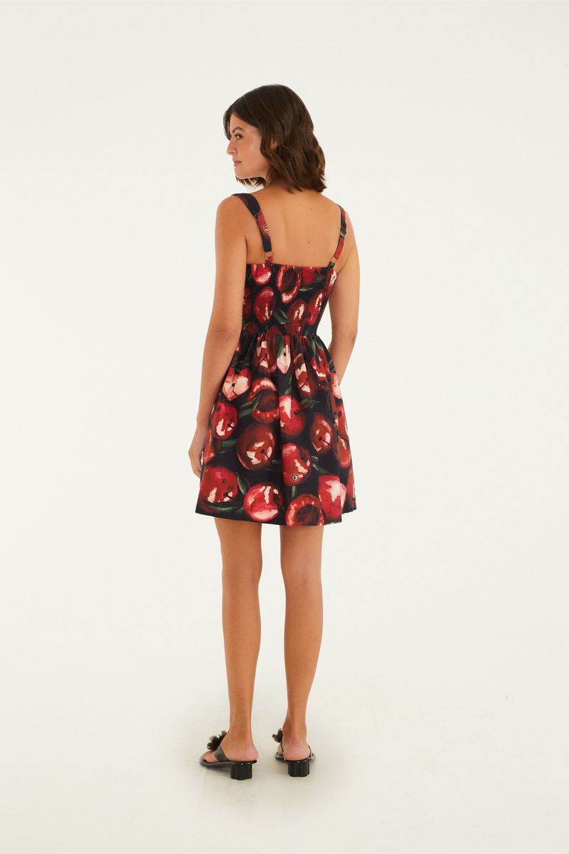 Vestido Curto Estampado Cereja Pintada