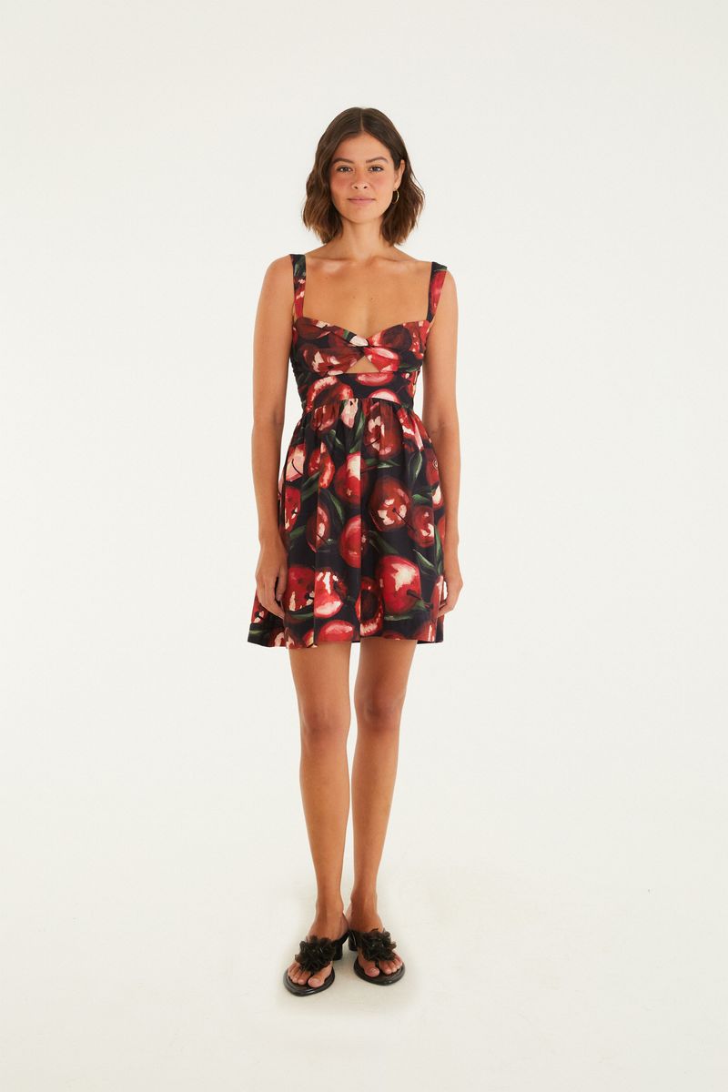 Vestido Curto Estampado Cereja Pintada