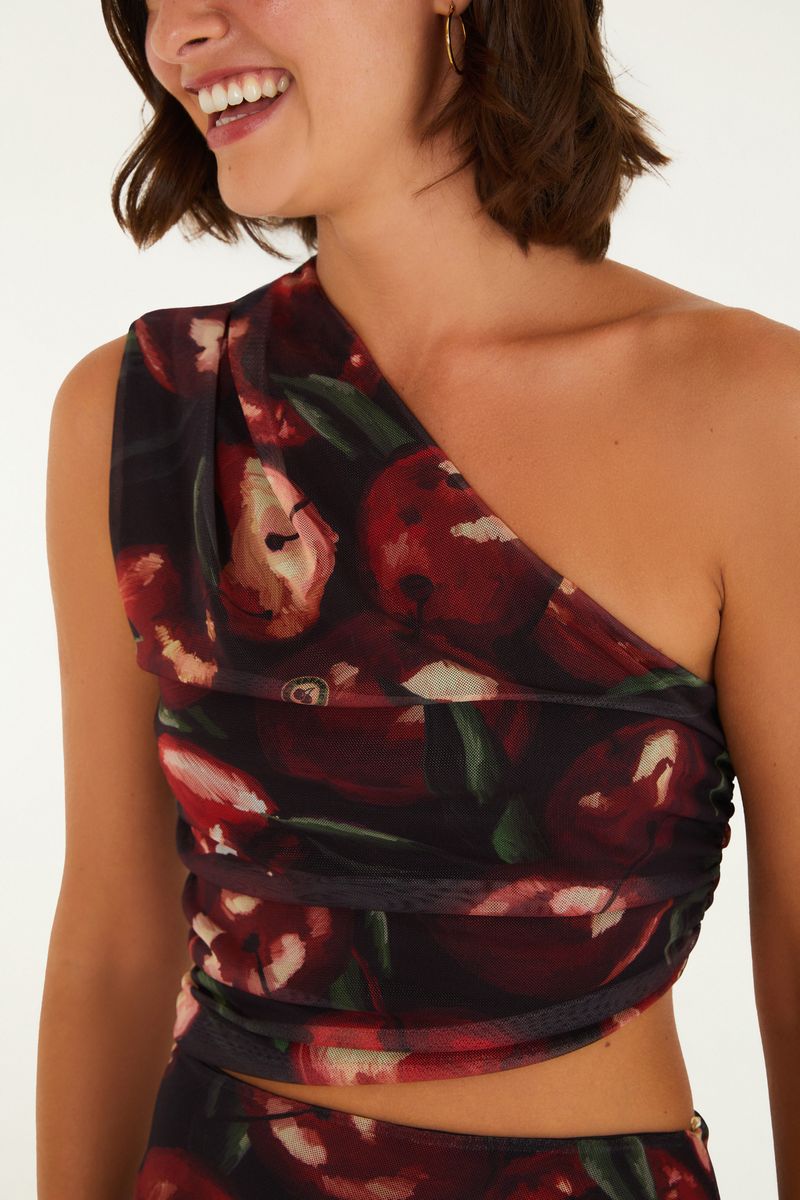 Blusa Tule Estampada Cereja Pintada