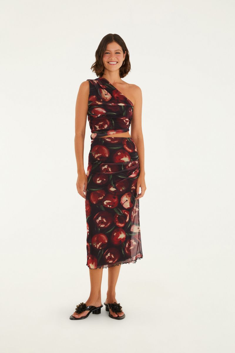 Blusa Tule Estampada Cereja Pintada