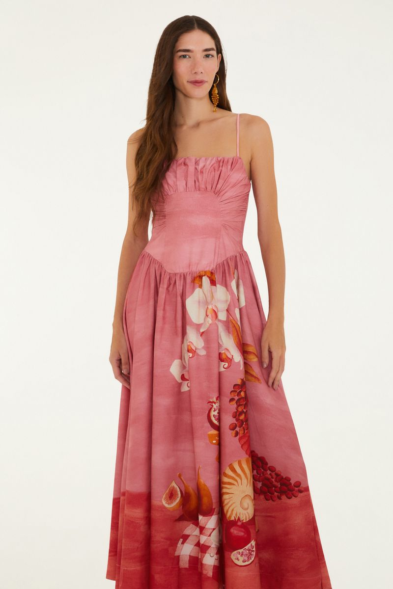 Vestido Longo Estampado Afrodite Rosa Jambo