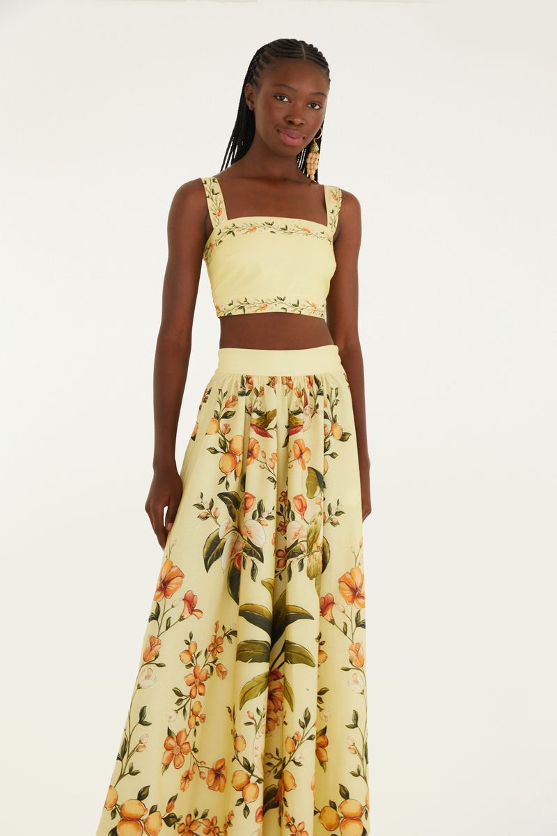 Saia Evasê Estampada Bosque Chic