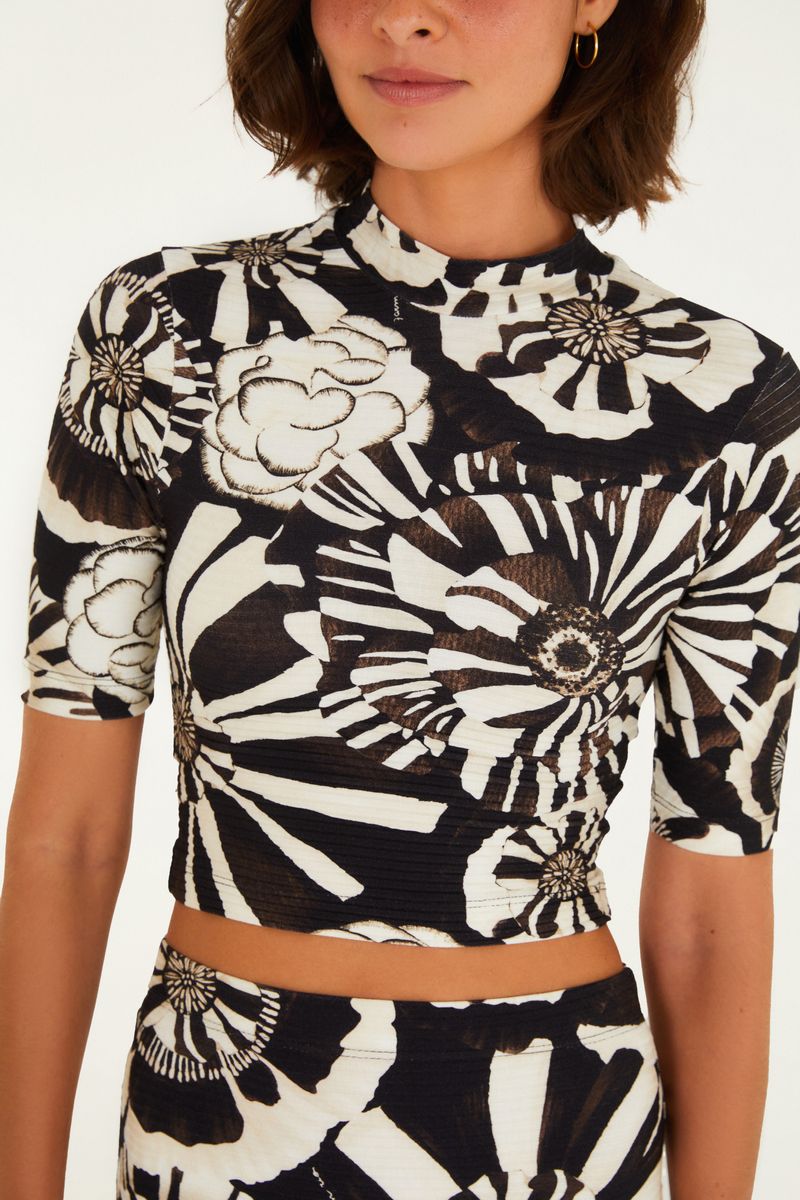 Blusa Cropped Estampada Flora