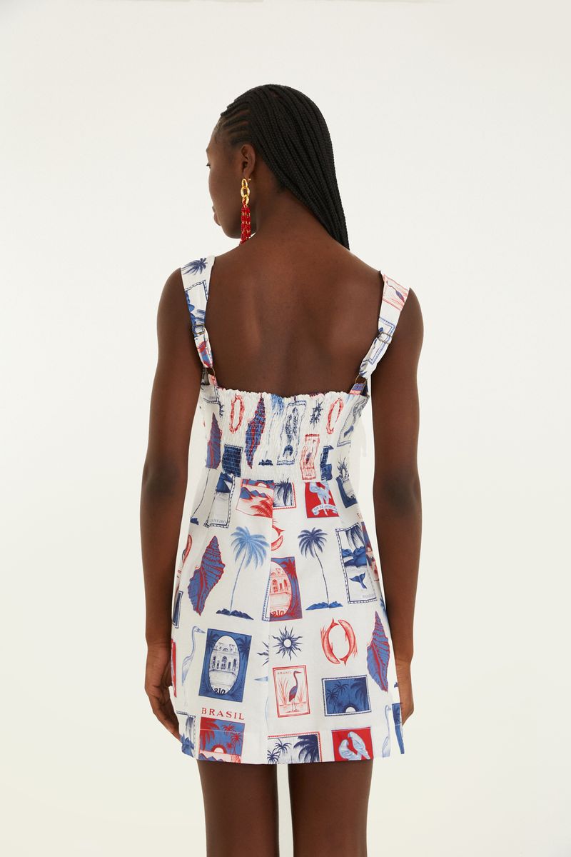 Vestido Curto Estampado Tropical Vintage