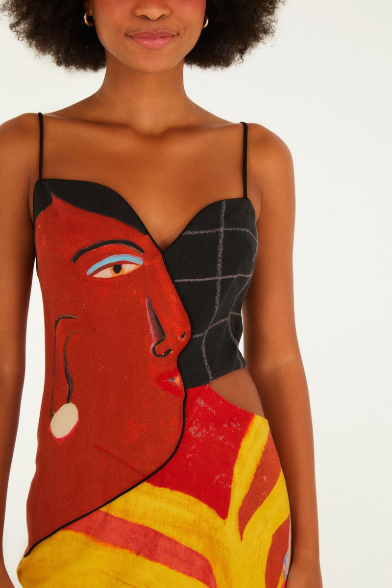 Vestido Cropped Estampado Café Pop Ana Leovy