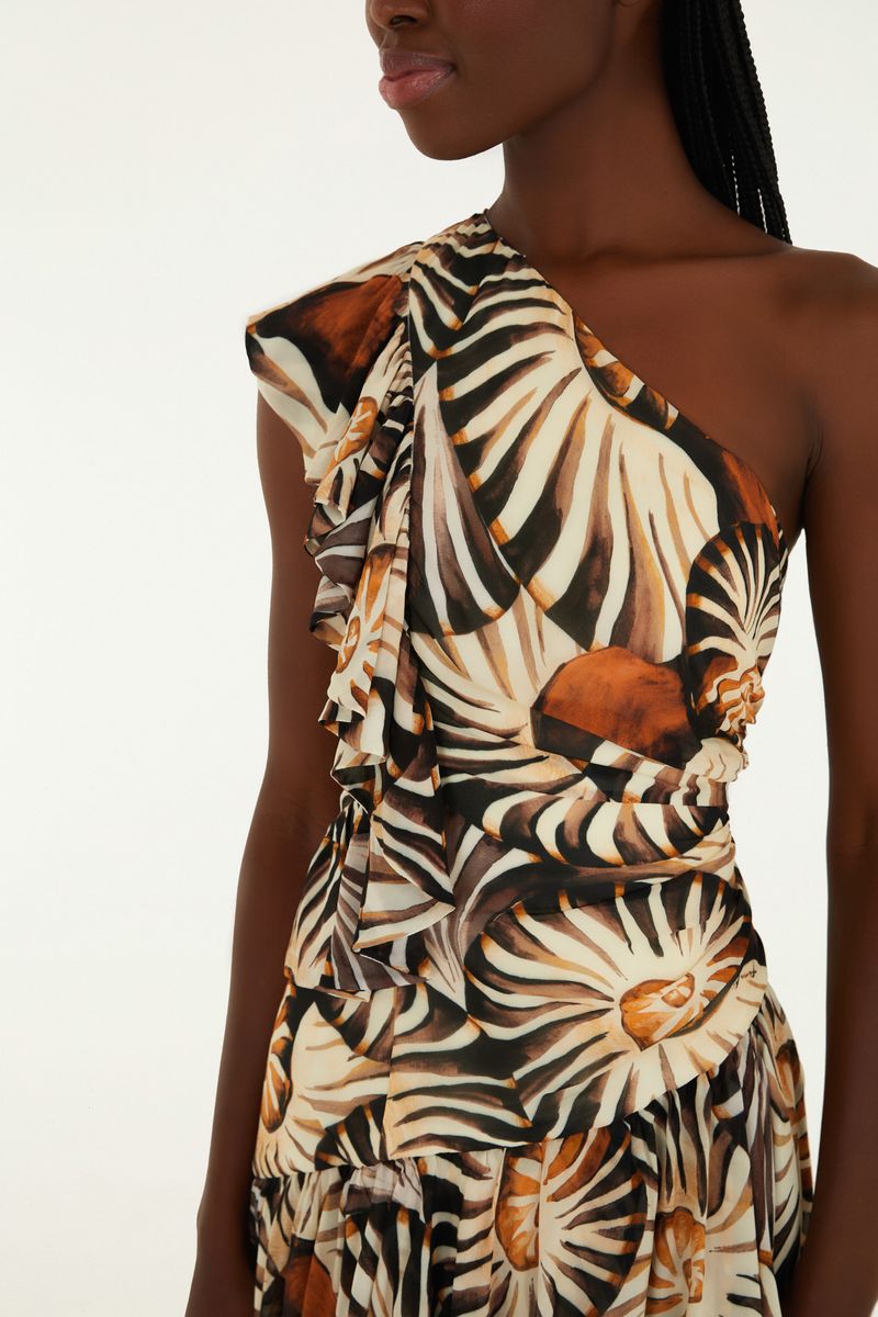 Vestido Babados Estampado Mar De Concha