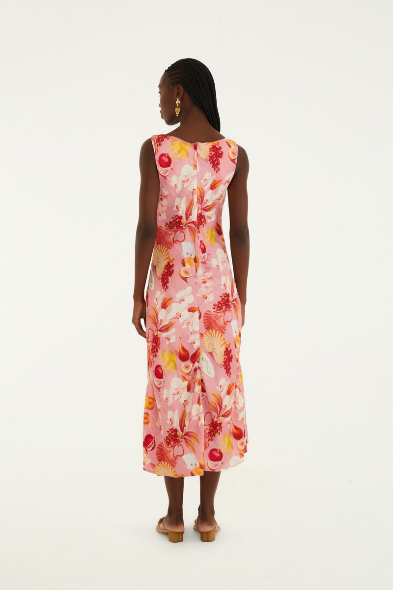 Vestido Decote Estampado Afrodite Rosa Jambo