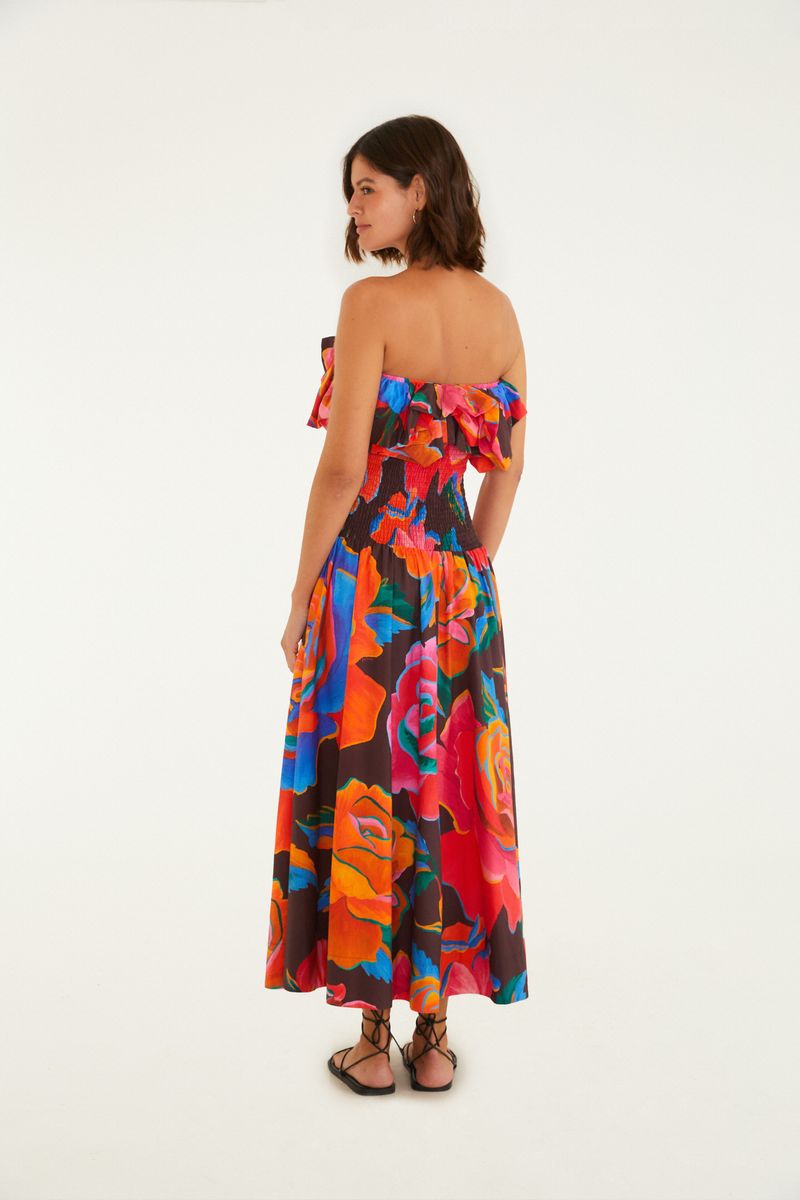Vestido Balonê Estampado Rosas Pintadas