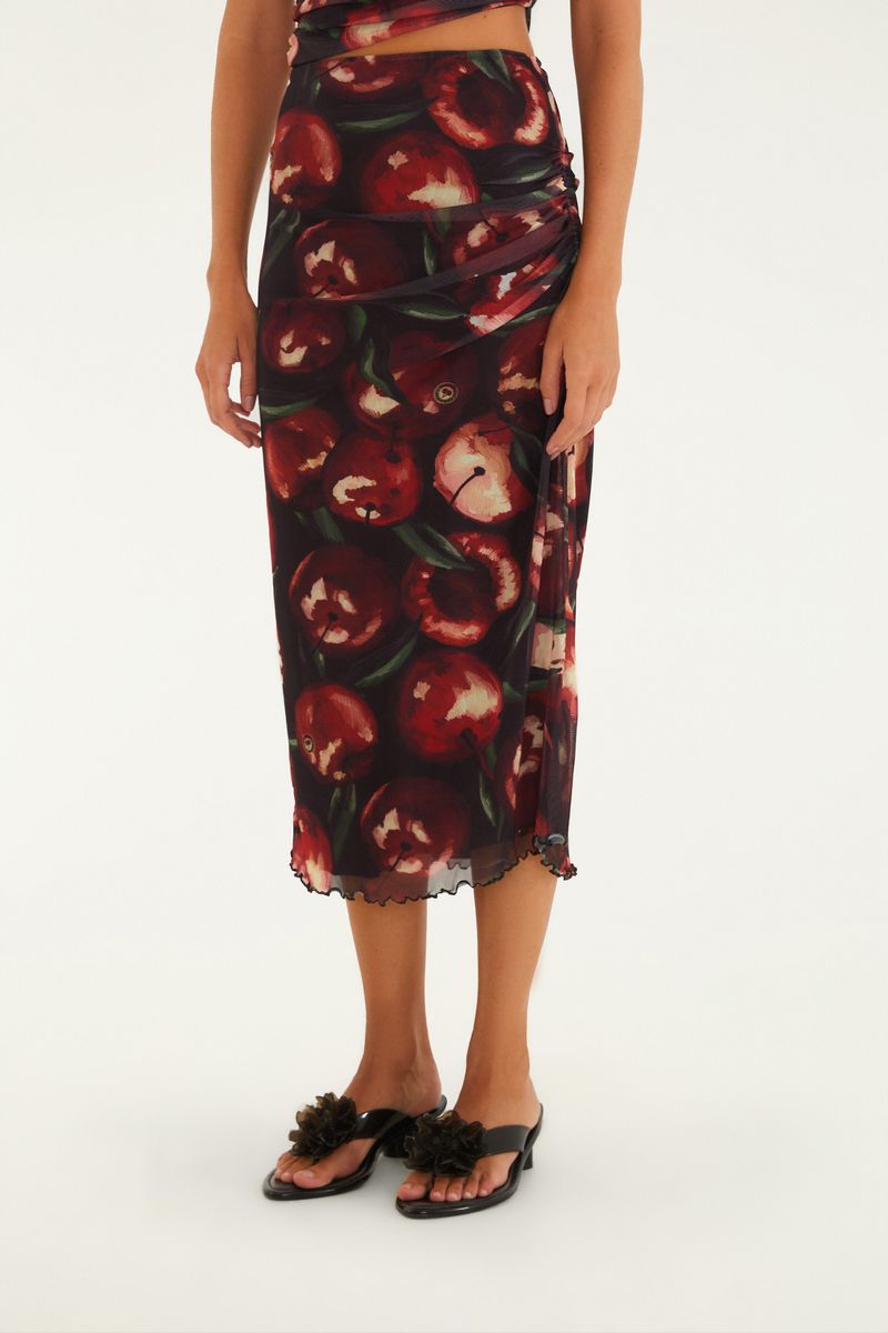 Saia Tule Estampada Cereja Pintada