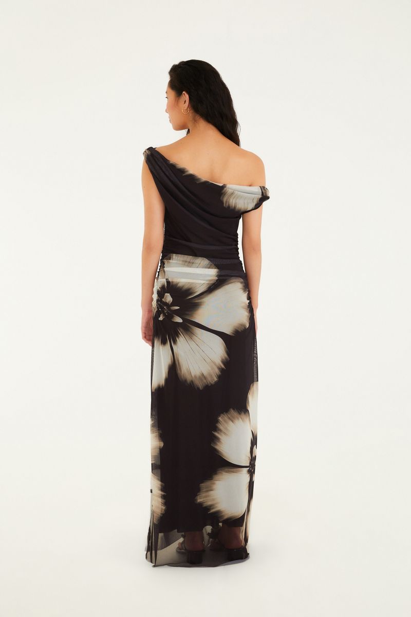 Vestido Tule Cropped Estampado Maya