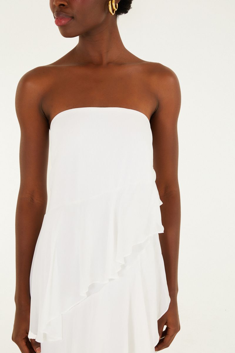 Vestido Sem Alça Babados Irregular