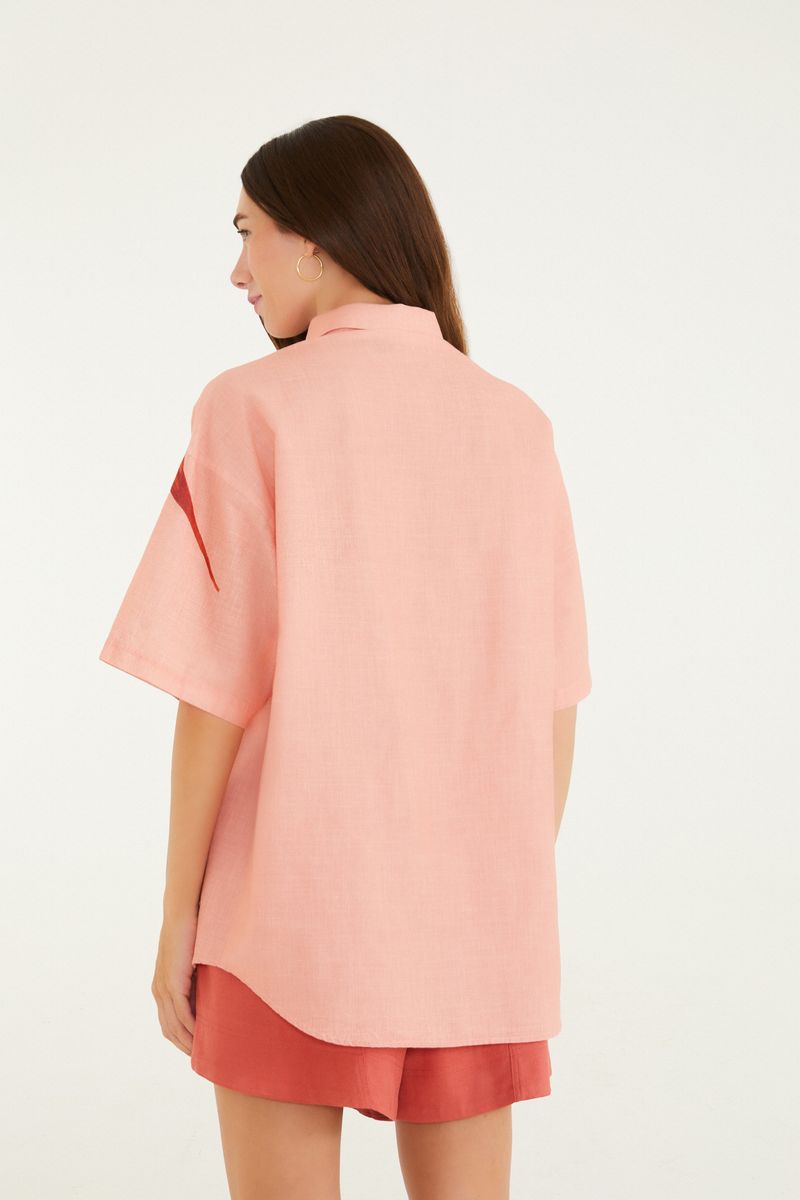 Camisa Estampada Maxi Estrelícia Rosa