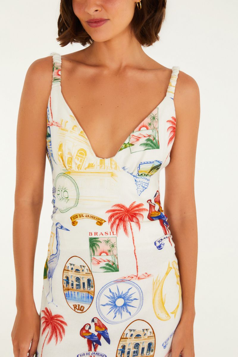 Vestido Curto Estampado Tropical Vintage