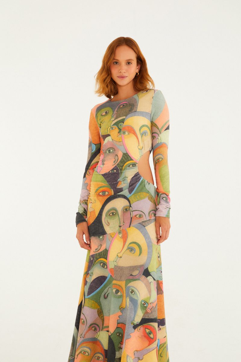 Vestido Cropped Estampado Multidão