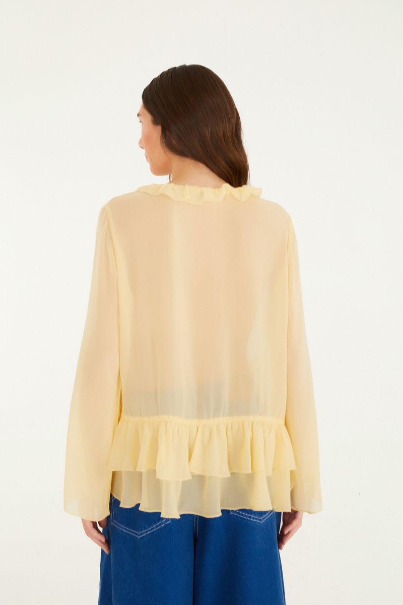 Blusa Amarração Babados Manga