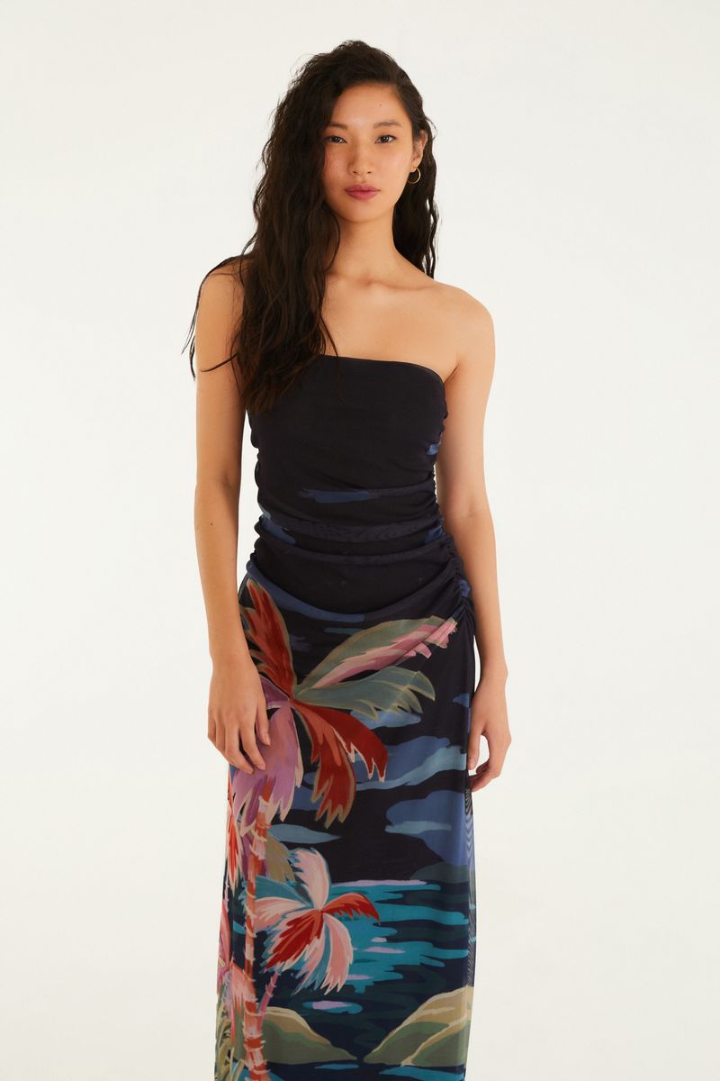 Vestido Midi Tule Estampado Luar
