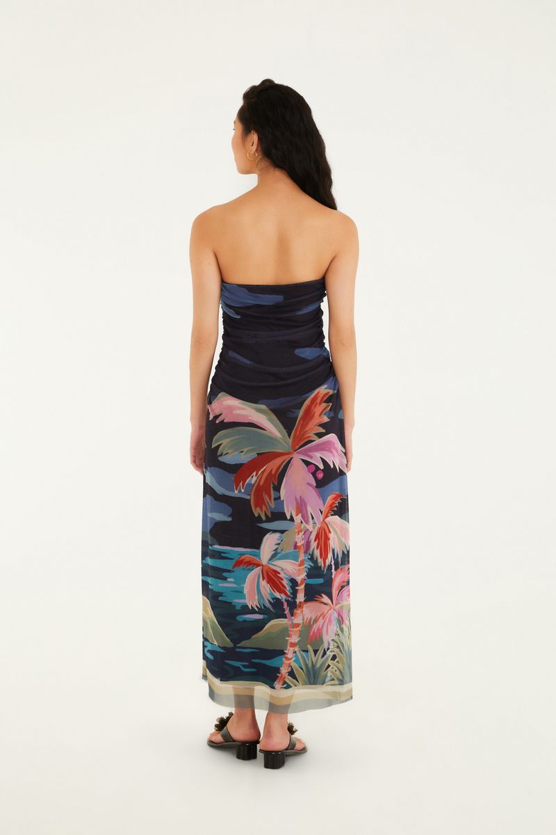 Vestido Midi Tule Estampado Luar