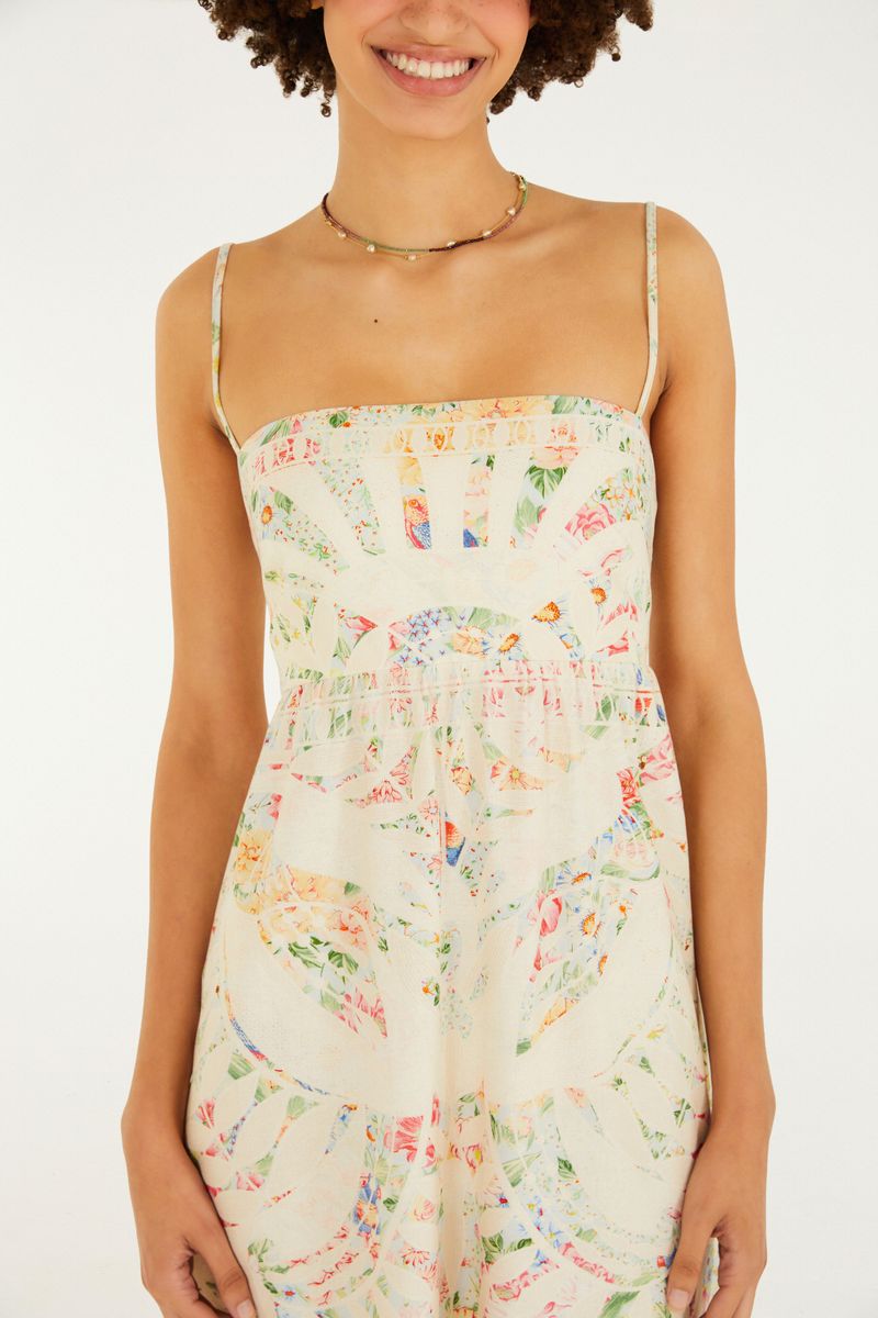 Vestido Longo Estampado Rendeira