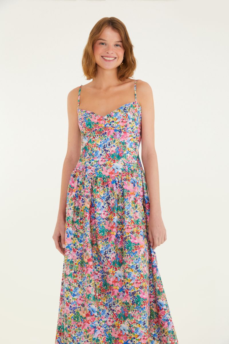 Vestido Cropped Estampado Camponesa