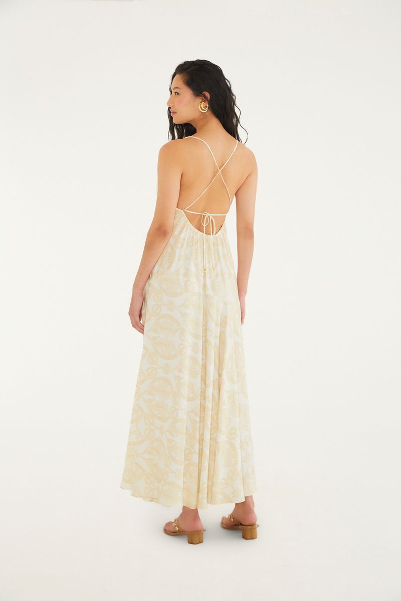 Vestido Longo Alças Estampado Cavalos Marinhos