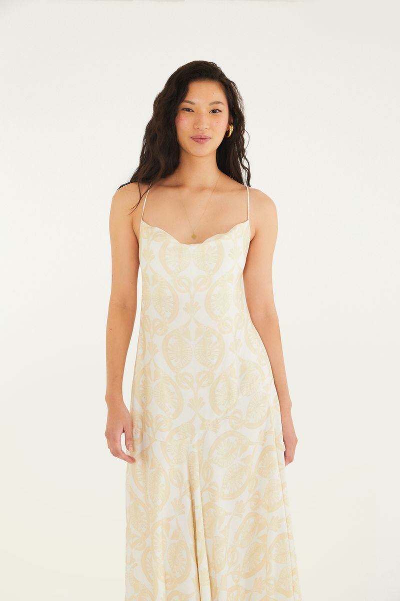 Vestido Longo Alças Estampado Cavalos Marinhos