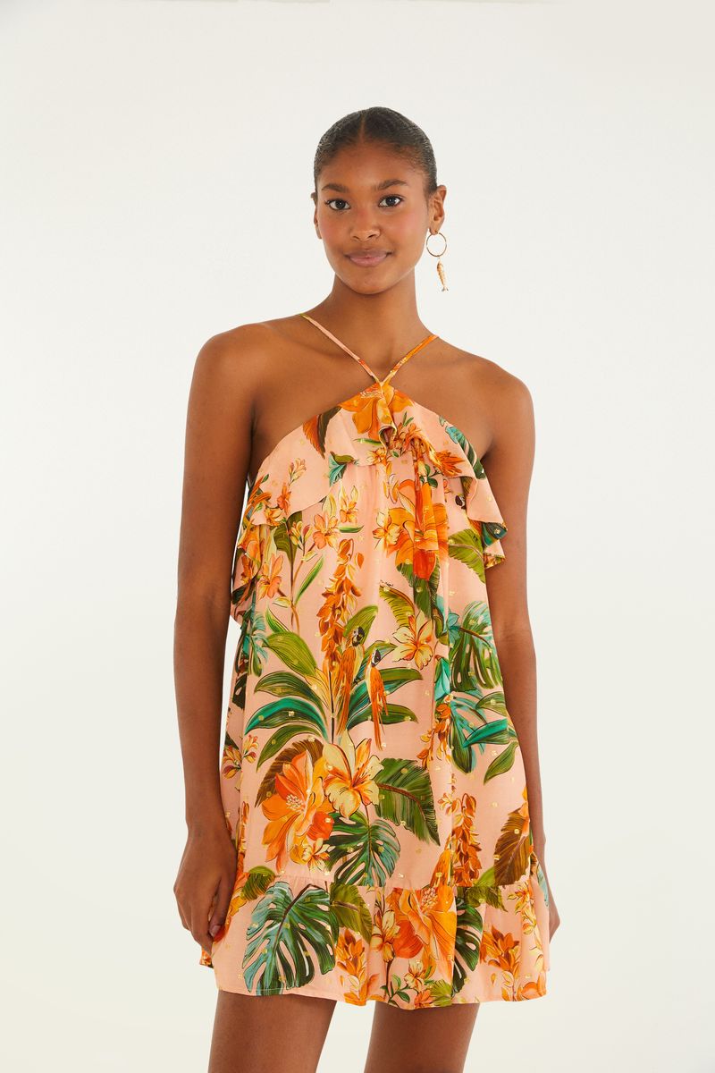 Vestido Curto Estampado Canto Dos Pássaros