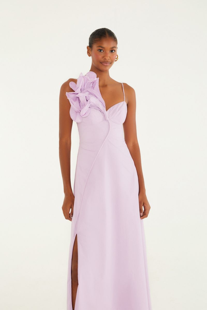 Vestido Fenda Flor 3d