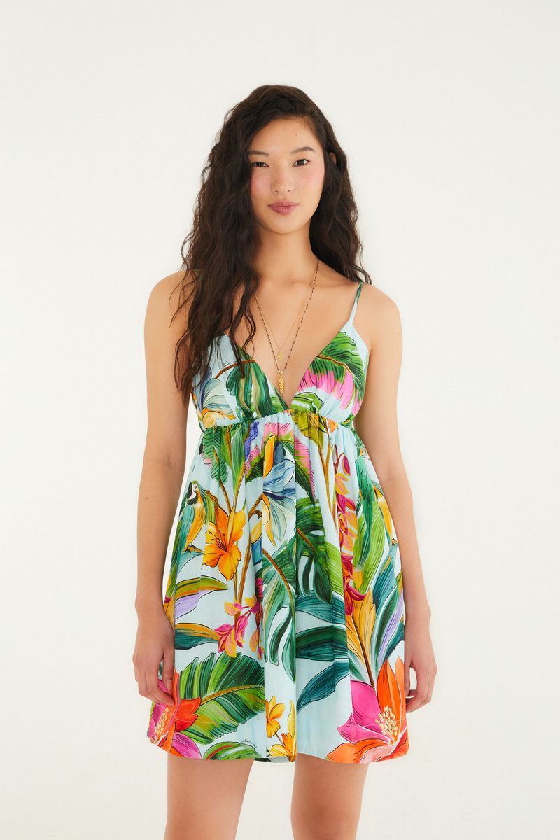 Vestido Curto Estampado Canto Dos Pássaros